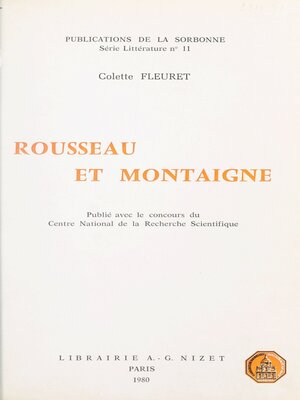 cover image of Rousseau et Montaigne